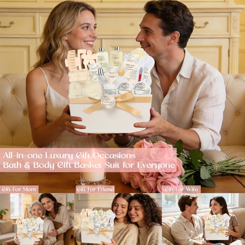 Image of 37Pcs Spa Gifts, WHITE ROSE JASMINE Bath & Body Gift Basket, Face Skin Kit | Home Spa Gift Set for Women, Self-Care Kit, Beauty Care Kit, Spa Bath Kit with Necklace, Birthday, Christmas, Anniversary