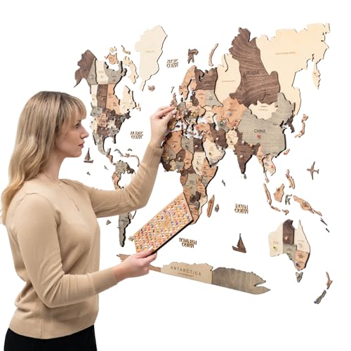 Image of Enjoy The Wood 3D Wooden World Map Wall Art (Smokey, 2XL) | Large Travel Map with Pins for Art Decor, Decorative Map of the World for Home, Office Travel Wall Art Housewarming Gift Idea