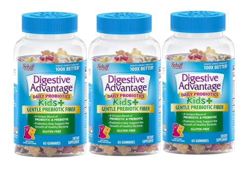 Prebiotic Fiber Plus Probiotic Kids Natural Fruit Flavor Gummies, Digestive Advantage (65 Count in A Bottle) - Supports Digestive & Immune Health*- 3 Packs