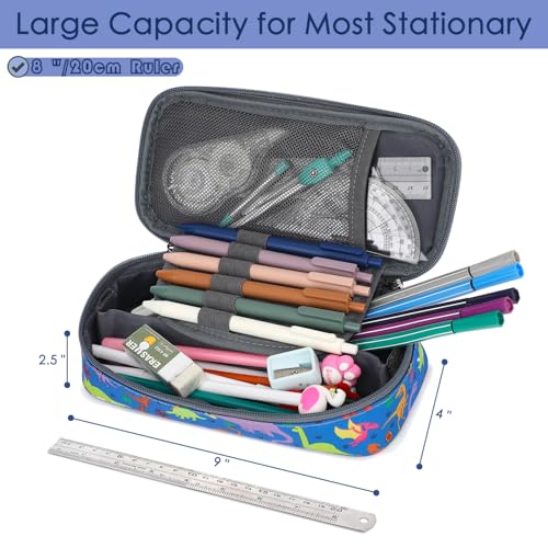 Image of FlowFly Large Capacity Pencil Case for Kids, Boys & Girls - Zippered Multi-Functional Pen Pouch, Soft & Portable Pencil Bag for School, Teens, Students, Dinosaur