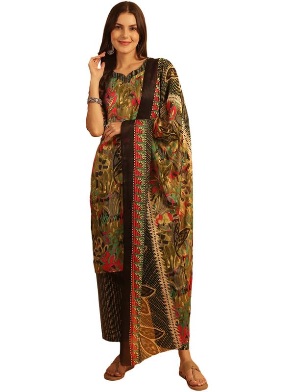 Pinkmint Kurta Set For Women Ll Cotton Flower Printed Straight Kurta & Pant With Fancy Duppata Ll Wedding Ll Formal Ll Party (Pack Of 1)