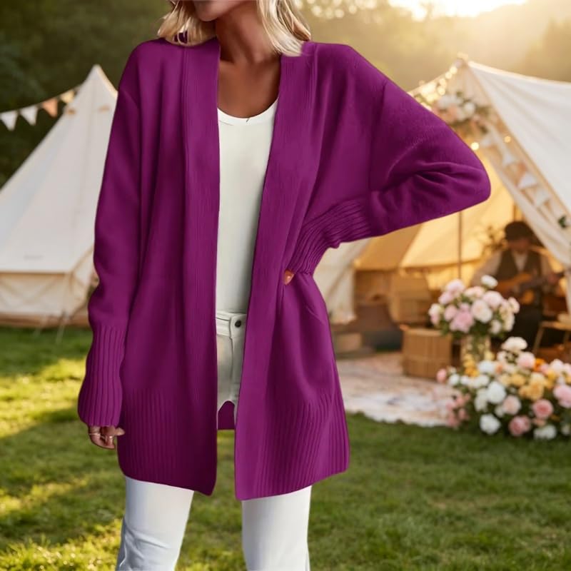Gilet Long Cardigan Pour Femme Avec Poches Doux Et Léger En Maille Ouverte Sur Le Devant Coupe Ample Manches Longues Pull Décontracté Vêtement D'Extérieur Idéal Pour L'Oktoberfest Le Bureau Et