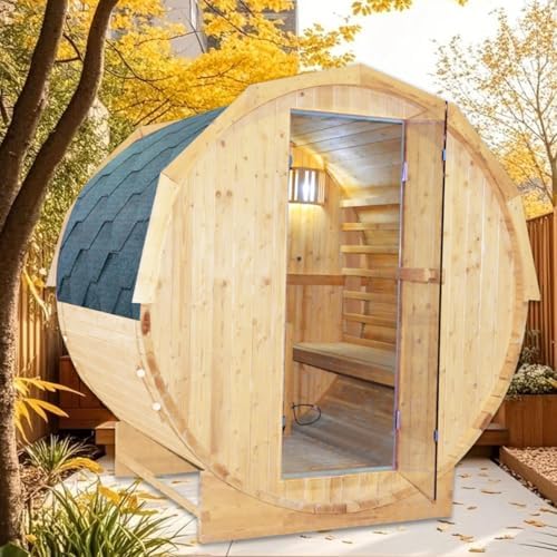 Outdoor Barrel Sauna 4 Person Traditional Steam Sauna 220V Wood Personal Spa Room with 4.5KW Heater Thermometer Hourglass Cup Holders 59
