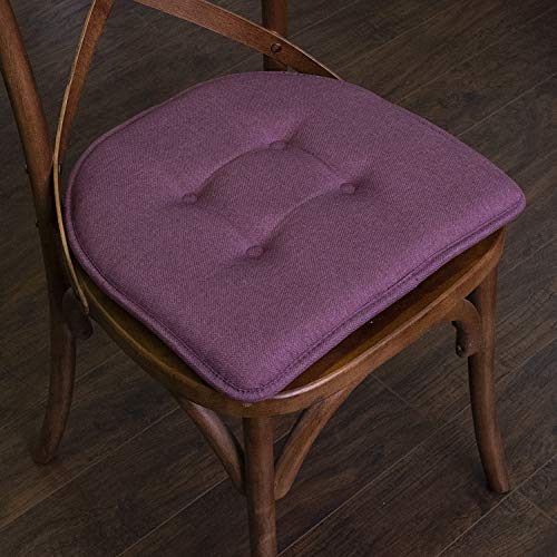 Sweet Home Collection Chair Cushion Memory Foam Pads Tufted Slip Non Skid Rubber Back U-Shaped 17" X 16" Seat Cover, 4 Count (Pack Of 1), Purple #TOP4
