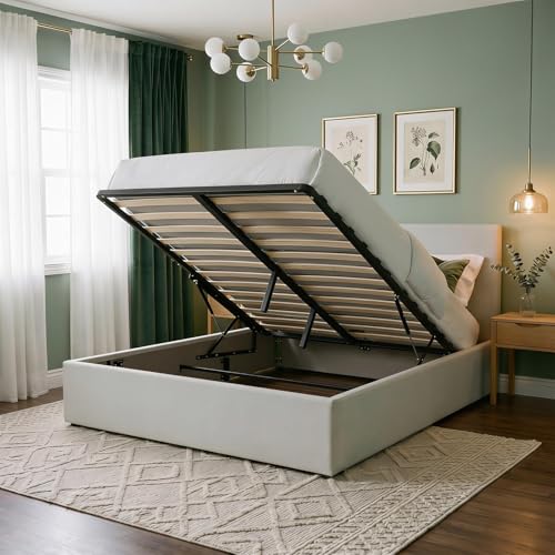 IDIMEX Lit Coffre Bliss 120x190 Rembourré en Tissu Gris, Lit Simple avec Sommier Coffre pour Un Rangement Optimal, Idéal pour Chambre d'enfant ou d'Ado,...