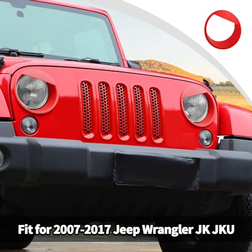 Image of JWWY Front Grille Insert Radiator Grille Grillwork Surround Assembly Inserts Headlight Headlamp Cover Trim Set Fit for 2007-2017 Jeep Wrangler JK JKU Exterior Accessories 9pcs Red