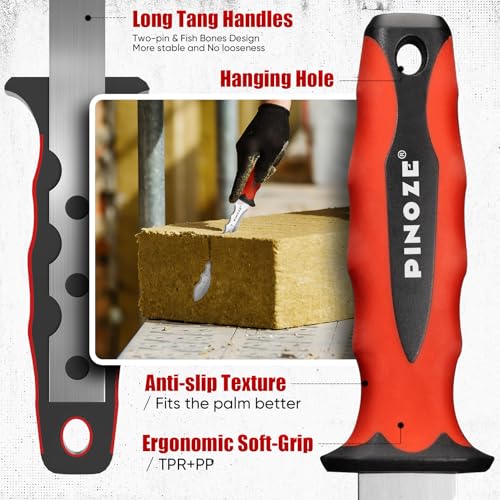 Pinoze 11" Insulation Knife, Stainless Steel Blade Insulation Cutter w/Laser Scale, Dual-Side Serrated Duct Knife Tool with Sheath for Cutting Heat Material Foam/Rockwool/Styrofoam, Garden Sod Cutter - Image 8