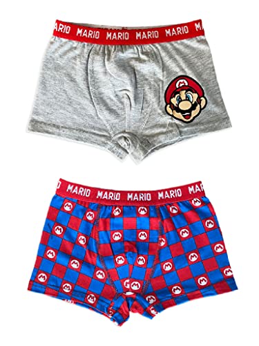 Fashion UK Bragas Boxer Super Mario Slip Niño Elástico Paquete de 2 - Gris Rojo Azul, multicolor, 6 años