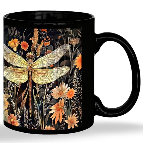 FITIE Moody Dragonfly Floral Mug, Dark Cottagecore Botanical Flower Ceramic