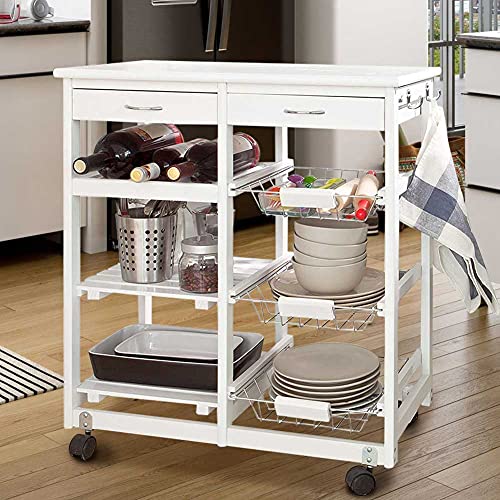 Carro de cocina blanco de madera y metal con 5 compartimentos útiles 3