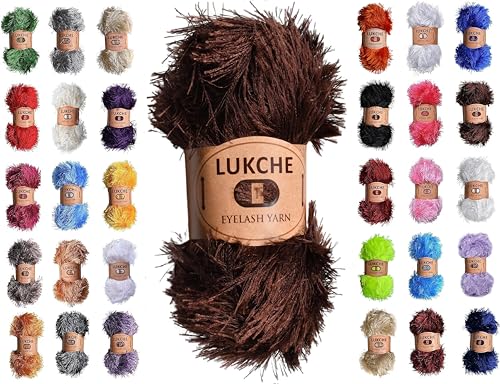 Image of Eyelash Fun Fur Yarn Premium 100% Polyester 164 Yds (150 Mt), 3.53 Oz (100 Gr) Colorful Crochet Yarn Dıy Hand Knitting. (Brown, 1 Skein)