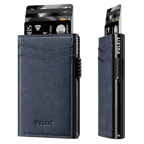 Image of VULKIT Men's Slim Wallets Pop Up Card Holder RFID Blocking Metal Wallet Minimalist Design Holds Up to 11 Cards