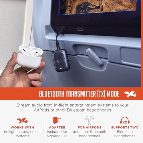 Image of MEE audio Connect Air Pro Bluetooth Wireless Audio Transmitter & Receiver for AirPods or Bluetooth Headphones, 2-in-1 Adapter with Detachable Cable 3.5mm Aux Audio Jack for Airplanes, Auto, Gym, Black