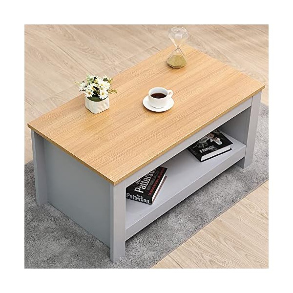 Homeke Wooden Coffee Table with Storage Shelf Rectangle Tea Table Side End Table Grey/White - Image 3