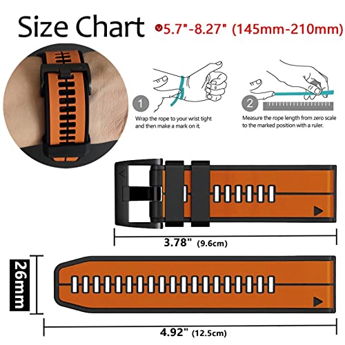 Image of Abanen Quick Fit 26mm Silicone Watch Bands for Garmin Fenix 7X / Fenix 6X / Fenix 5X / Instinct 2X,Soft Sport Bicolor Waterproof Wristband Strap for Garmin Enduro 2, epix Pro 51mm,Tactix 7 Pro