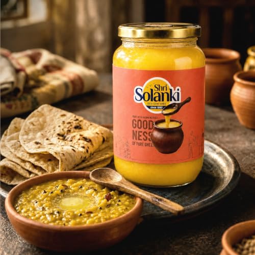 Image of SHRI SOLANKI Premium A2 Desi Cow Cultured Desi Ghee | Vedic Bilona Two Way Churned | Indian Desi Cow Ghee, Pure A2 Ghee, Natural & Healthy, Non-GMO | Lab Certified (1 Litre)