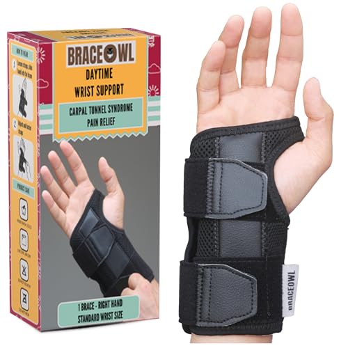 BRACEOWL-Carpal Tunnel Wrist Brace for Work, Daytime Adjustable Wrist Support with Splint for Typing, Gaming, Sports, Pain Relief For Arthritis, Tendonitis, Men, Women, Right Hand Standard