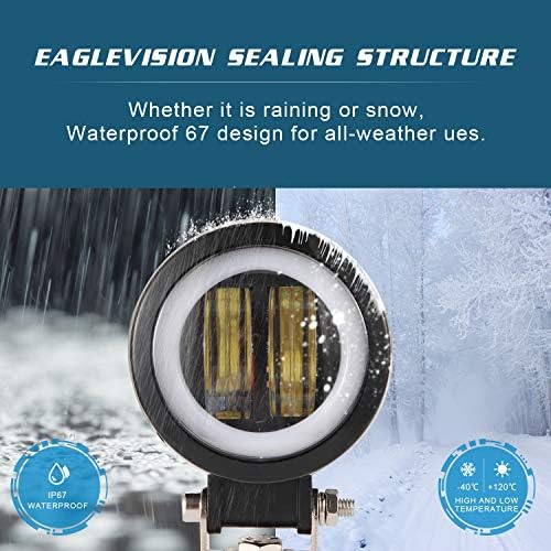 YUGAUNG Pair LED Fog Light Off Road Angel Eyes DRL 3 Round 6000K 80W 8000lm 10-80V DC Led Work Light Project Light White SUV Motorcycles IP68 Waterproof Adjustable Mounting Brackets 3 Years Warranty