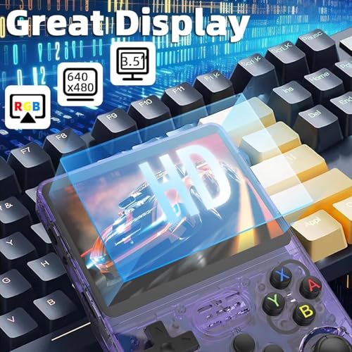Image of EWDGOES R36S Handheld Game Console 3.5 inch Preinstalled Emulator System Transparent Purple 32GB+64GB