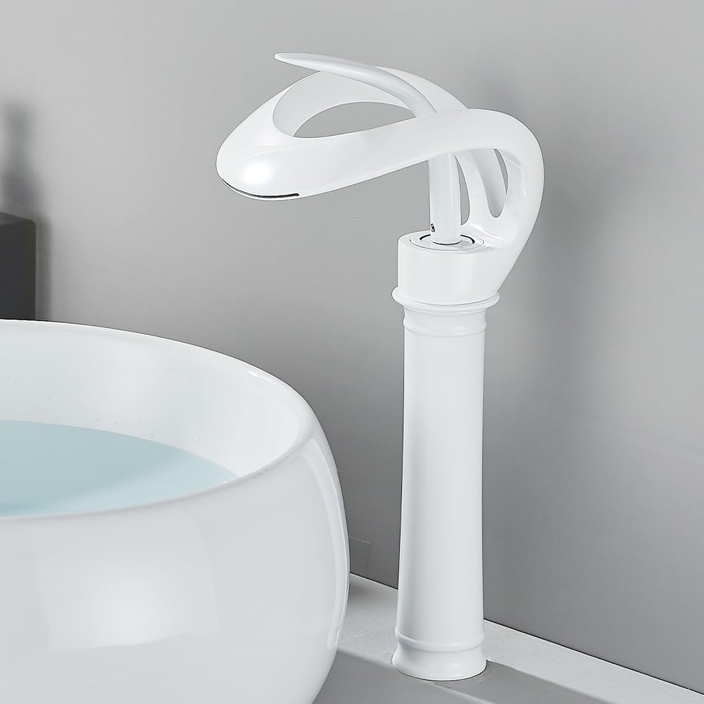 Grifo de Lavabo de baño Blanco, caño de Cascada de un Solo Mango, Grifo Mezclador de Agua fría y Caliente, grúa de Fregadero de Estilo Moderno Dorado Cepillado (Color : Brushed Gold)