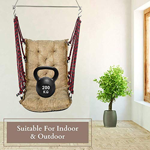 Image of Curio Centre Soft Cotton Swinging Hammock Hanging Swing Chair /Hammock Swing for Adults /Swing for Indoor Outdoor, Garden, Patio /Durable Portable Jhula Swing for Home (Free Hanging Accessories) - Beige