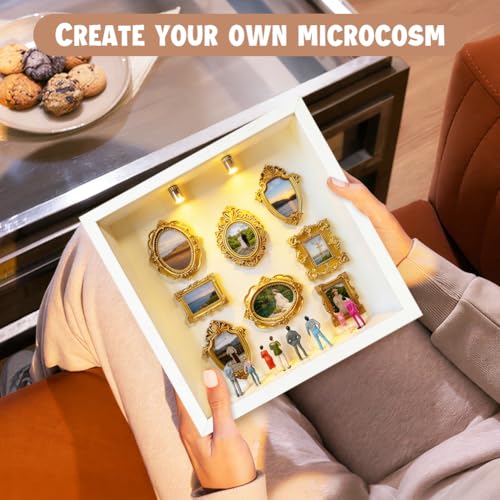 DIY Mini Museum Silhouette Box,Neu Kreatives Erinnerungsdisplay Kit,Minis Vintage Bilderrahmen Mit Golden Rahmen, Für Jahrestag, Hochzeit, Heimdekoration (Weiß)