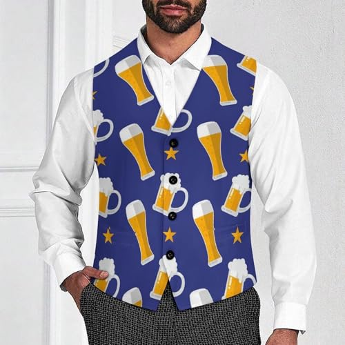 Glass And Beer Men's Suit Vest Slim Fit V-Ncek Waistcoat Business Casual Vest2