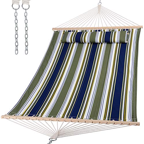 Image of SUNCREAT Double Hammocks 2 Person with Extra Large Pillow, Non Fading Tree Hammocks for Outside, Blue&Aqua