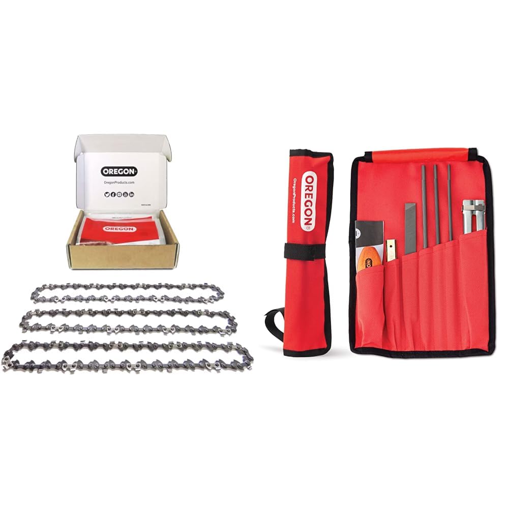 Oregon 3er-Pack Sägekette 3/8" LP für 35cm Schiene & Universal-Kettensägen-Feilensatz, Kettensägen-Schärfgerät und Wartungssatz"}