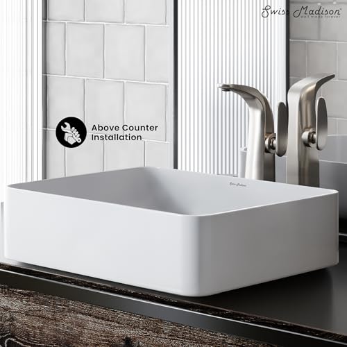 Image of Swiss Madison Concorde Rectangle Ceramic Vessel Sink