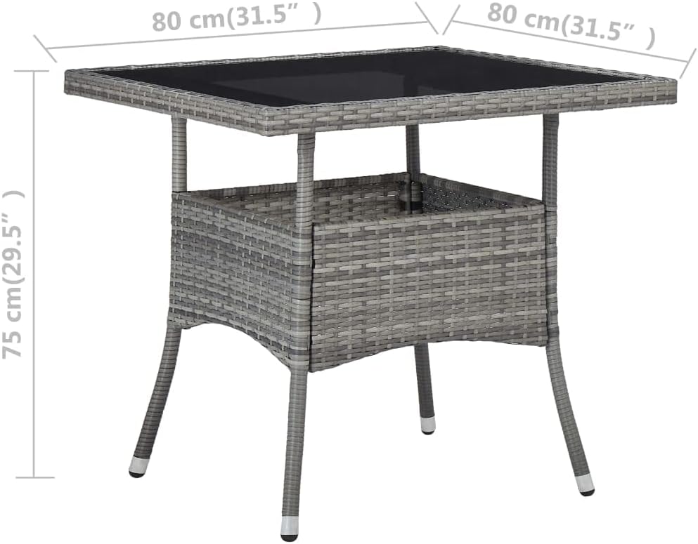 Patio Dining Table,Outdoor Coffee Table,Outdoor Patio Furniture,Bistro Table,Balcony Table,Small Side Table,Square Table,for Deck,Lawn,Garden,Backyard, Black Poly Rattan and Glass