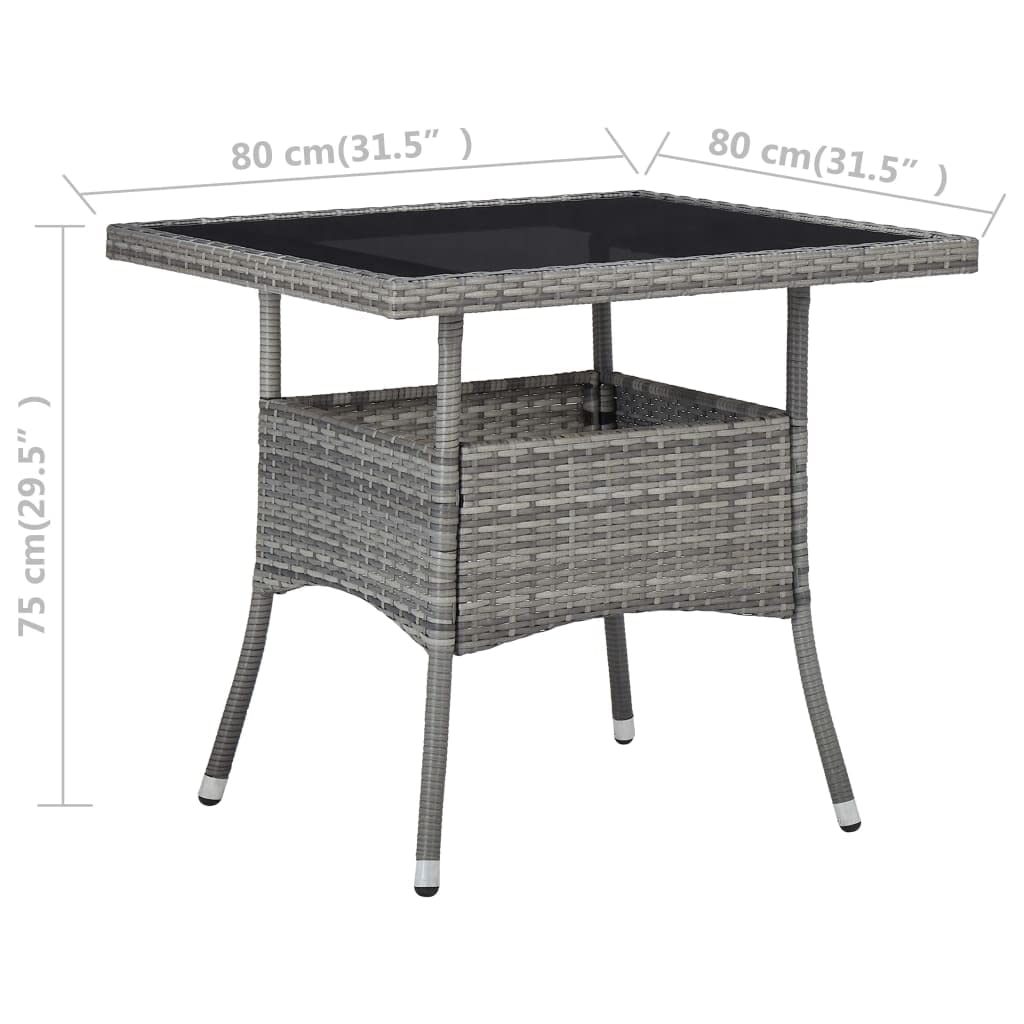 vidaXL Tuintafel met glazen blad 90x90x75 cm poly rattan, tuintafel, buitentafel, terras tafel, tuin tafel, terrastafel, glazen tafel, buitentafel