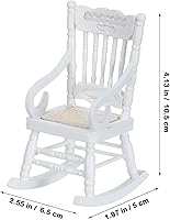 Vista 5 de SOIMISS Muebles de casa de muñecas a escala 1/12, mecedora de madera con asiento de cuerda, sillón blanco en miniatura para accesorios de casa