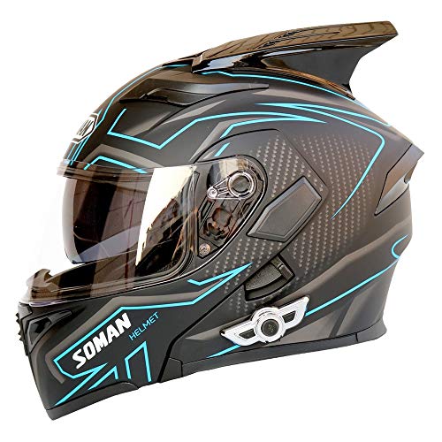 Wang&WD Motocicleta Casco Bluetooth Anticolisión Casco Modular-D.O.T Certificación Anti-Niebla Doble Espejo Respuesta Automática Mp3 Hombre y Mujer Adultos,L