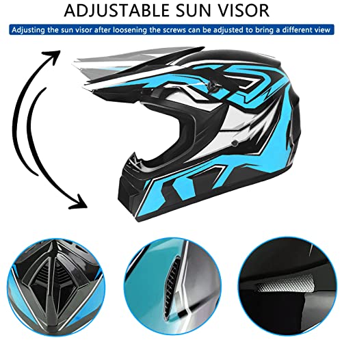 Adult Motorcycle Off Road Helmet Dot Approved- Mx Atv Dirt Bike Motocross Motorbike Sports Helmet With Riding Gloves Goggles Face Shield (Xl, Blue) #TOP3