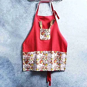 Wonderchef Como Apron With Floral Print - Red