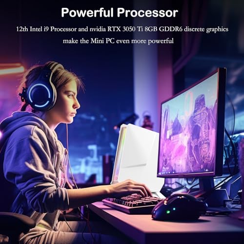 Image of Mini Gaming PC, 12Th Gen Intel Core i9-12900HK(14C /20T up to 5GHz), RTX 3050 Ti RGB Lights Mini Computer, 32GB RAM 1TB PCIe G4x4 SSD, 2X HDMI+Type-C, WiFi 6E BT5.3, 2.5G LAN, Win 11 Pro, White