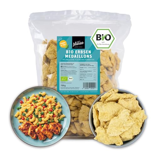 Planeo Bio Erbsen Medaillons 700g - Vegane Fleischalternative aus Erbsen und Ackerbohnen, Hoher Proteingehalt