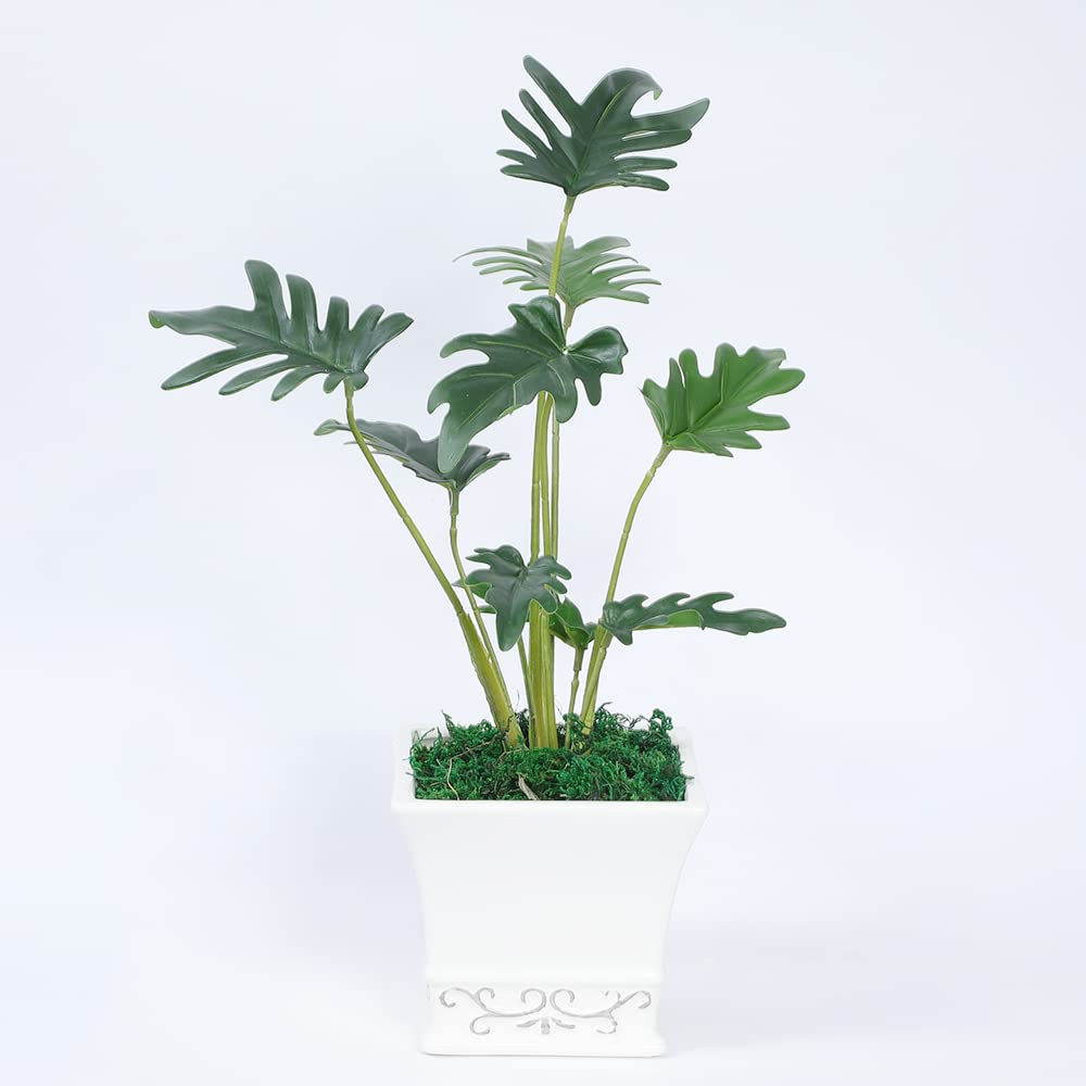 LNGO 15 inch 1 Piece 6 Brunches Faux Spring Leaves Bonsai Artificial Greenry UV Resistant Bushes Shrubs Office Home Outdoor Decoration