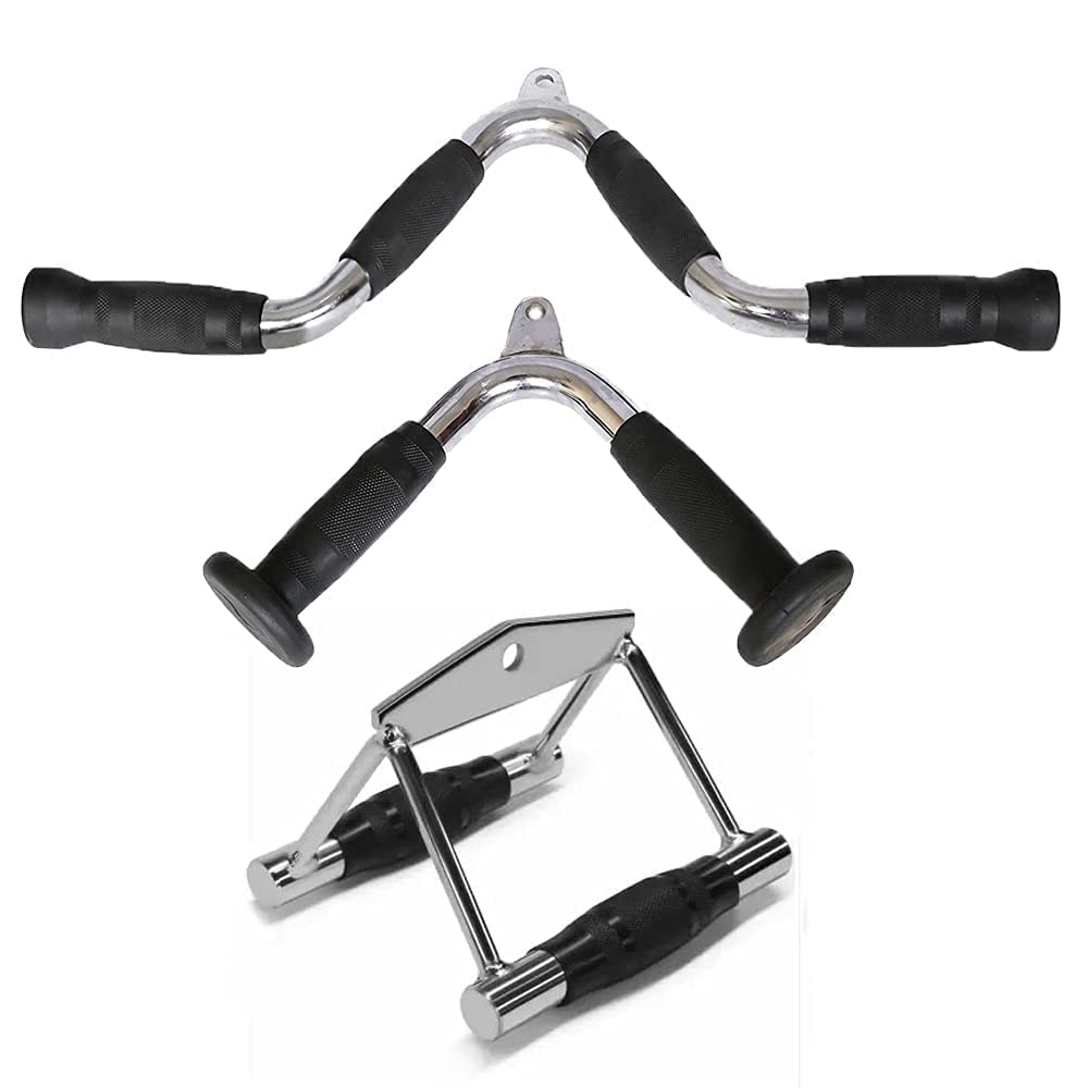 FITRXX Combo of Gym Accessories attachments Rubber Grip Rowing Handle, Full Grip V Bar Handle, Rowing Handle + Safety Locks-image-45