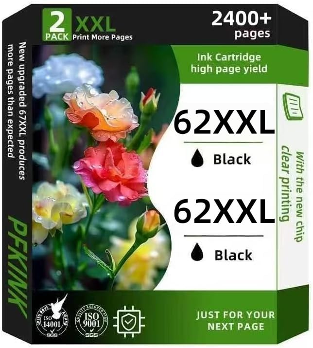 PFKink 62XXL Ink Cartridges Black Remanufactured for hp 62 Black Ink Cartridge High Yield for Ink 62 XL fit for Envy 5540 7640 5640 5660 7644 7645