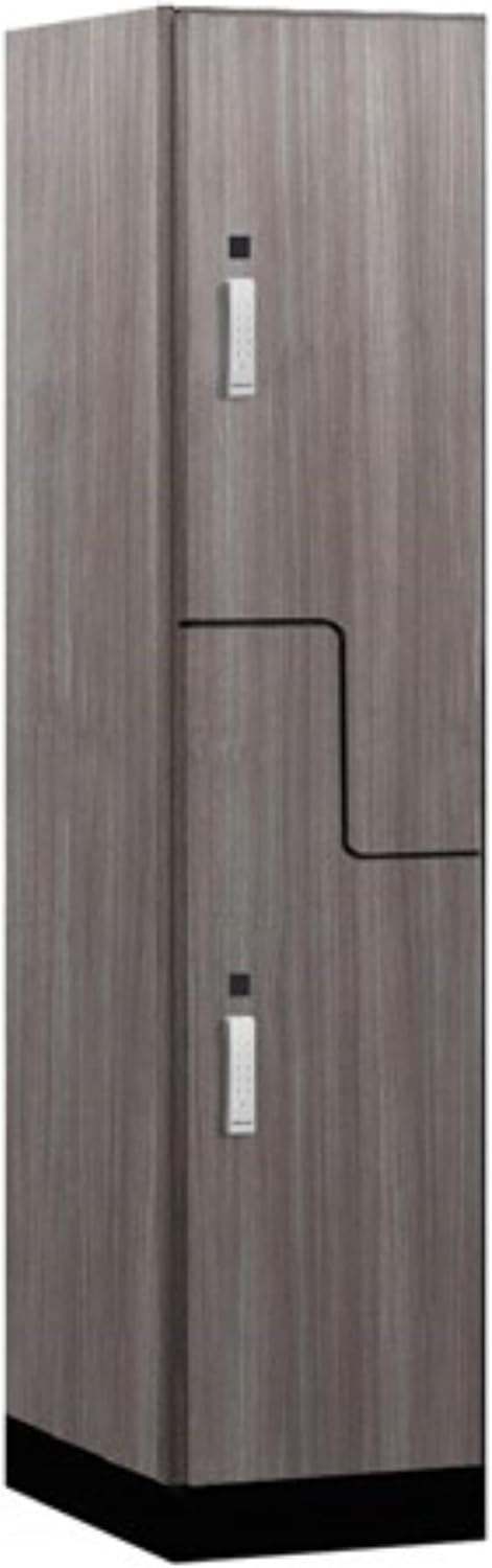 Salsbury Industries 18" Wide Premier Wood Locker-Double Tier 'S' Style-1 Wide-6 Feet High-18 Deep-Skyline Walnut-Silver Electronic Locks