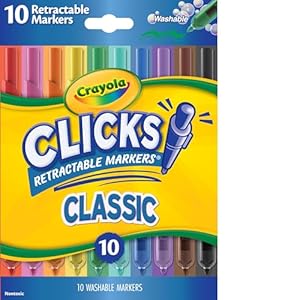 Crayola Clicks Marcadores de punta retráctil (10 quilates), rellenos de calcetines para niños y niños pequeños, juego de marcadores de arte lavables con punta cónica, suministros para libros para