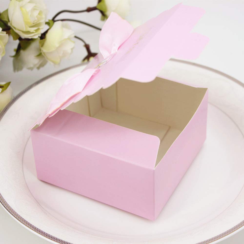 Lance Home® 50 Scatole Cubo Portaconfetti Carta Con Nastro, Rosa, 6x6x6 Cm, Per Bomboniere Battesimo, Compleanno, Matrimonio