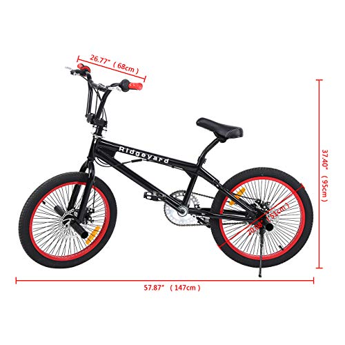 Ridgeyard BMX Fahrrad 20 Zoll Freestyle 360° Rotor-System,Freestyle 4 Pegs BMX Bike (Schwarz + Rot) – Bild 3