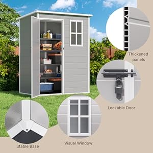 Gizoon 5X3 FT Resin Outdoor Storage Shed, Plastic Garden Sheds with Floor to Store Patio Furniture, Gardening Tools, Outside Patio Storage House with Lockable Door for Backyard, Lawn, Grey Gizoon 5X3 FT Resin Outdoor Storage Shed Plastic Garden Sheds with Floor to Store Patio Furniture Gardening Tools Outside Patio Storage House with Lockable Door for Backyard Lawn Grey