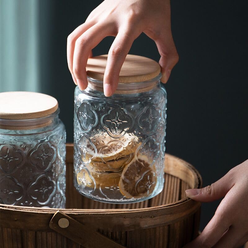 Image of ANSQU Glass Jar with Lid, 23.7 oz Decorative Mason Jar, Coffee Canister | Glass Storage Container with Lid, Airtight Kitchen Canister for Coffee, Tea, Sugar, Candy, Cute Jar