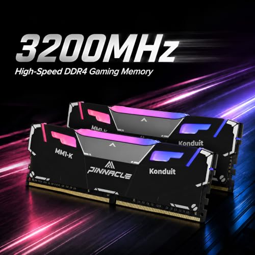 Image of Timetec Pinnacle Konduit RGB 64GB KIT(4x16GB) DDR4 3200MHz PC4-25600 CL16-18-18-38 XMP2.0 Overclocking 1.35V Dual Rank Compatible for AMD and Intel Desktop Gaming PC Memory Module - Black