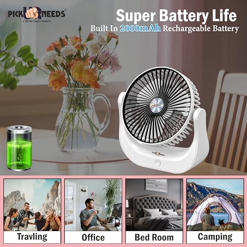 Image of Pick Ur Needs USB Rechargeable Portable Foldable Small Standing Electric Mini Fan 3 Speed Mode For Home, Bedroom, Office