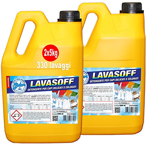 Midor Detersivo Lavatrice LAVASOFF 2pz x5kg 330 lavaggi, Anche per Capi delicati e Colorati, Sintetici, Lana, Seta